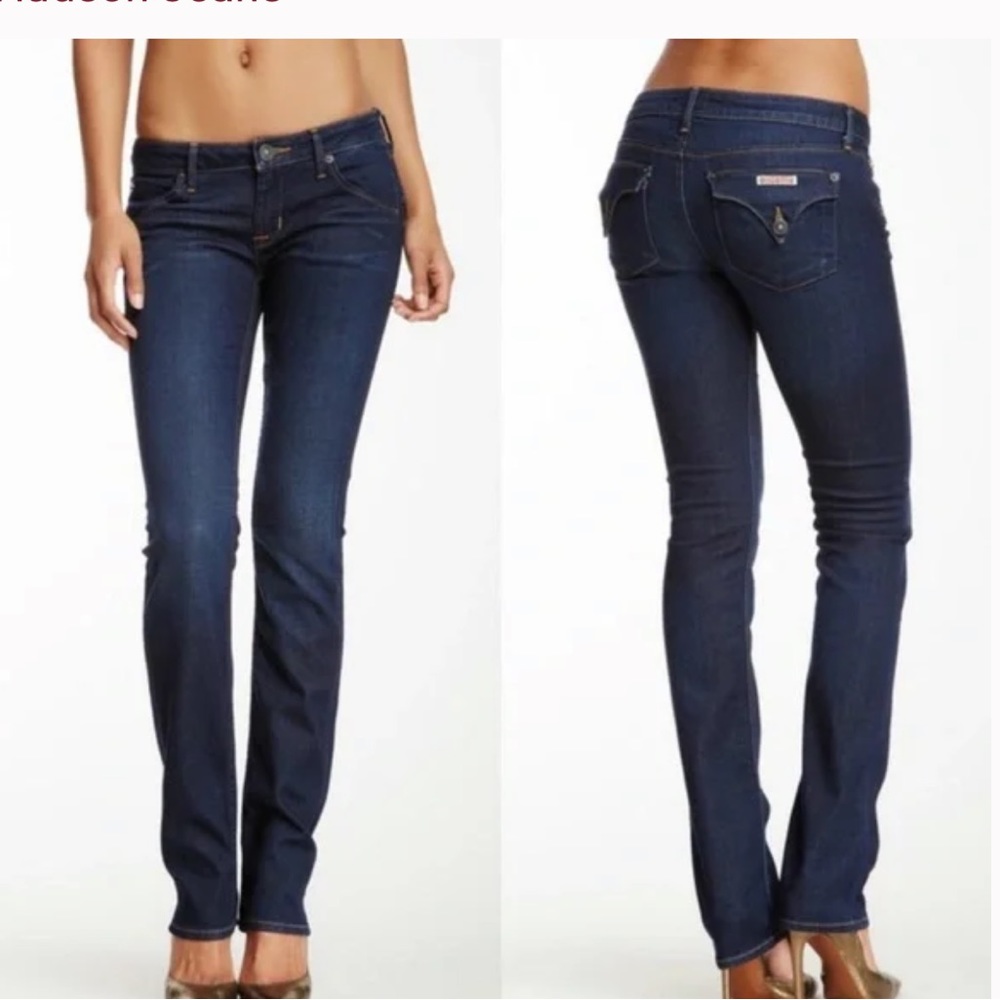 HUDSON JEANS CARLY MIDRISE STRAIGHT FLAP POCKET JDARK BLUE DENIM SIZE 27